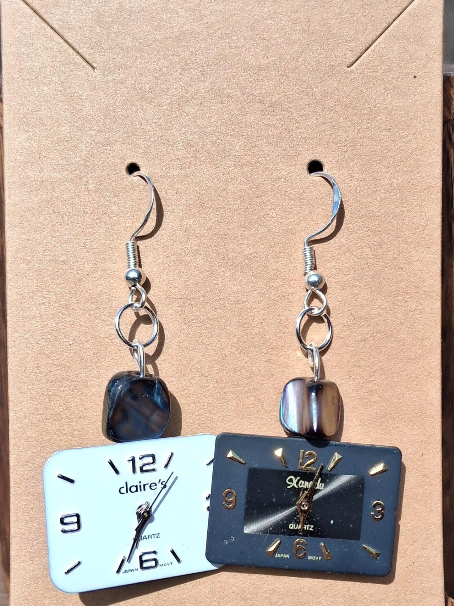 Handmade White & Gray Iridescent Bead Watch Earrings