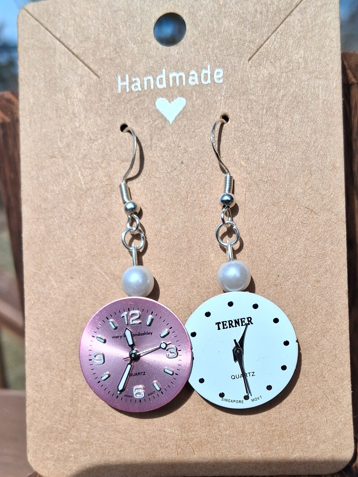 Handmade Pink & Pale Blue Pearl Watch Face Earrings