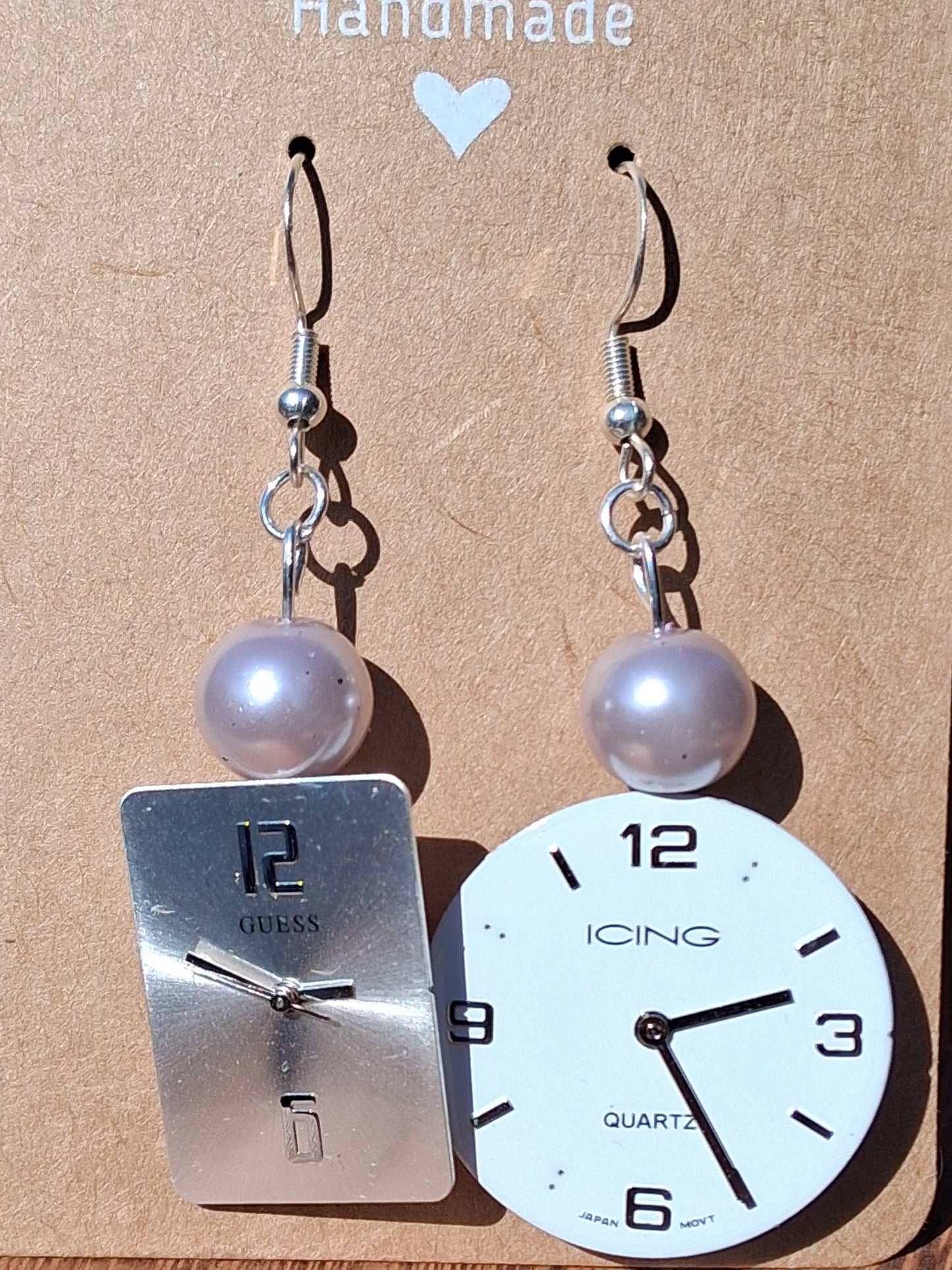 Handmade Pearl Watch Face Earrings
