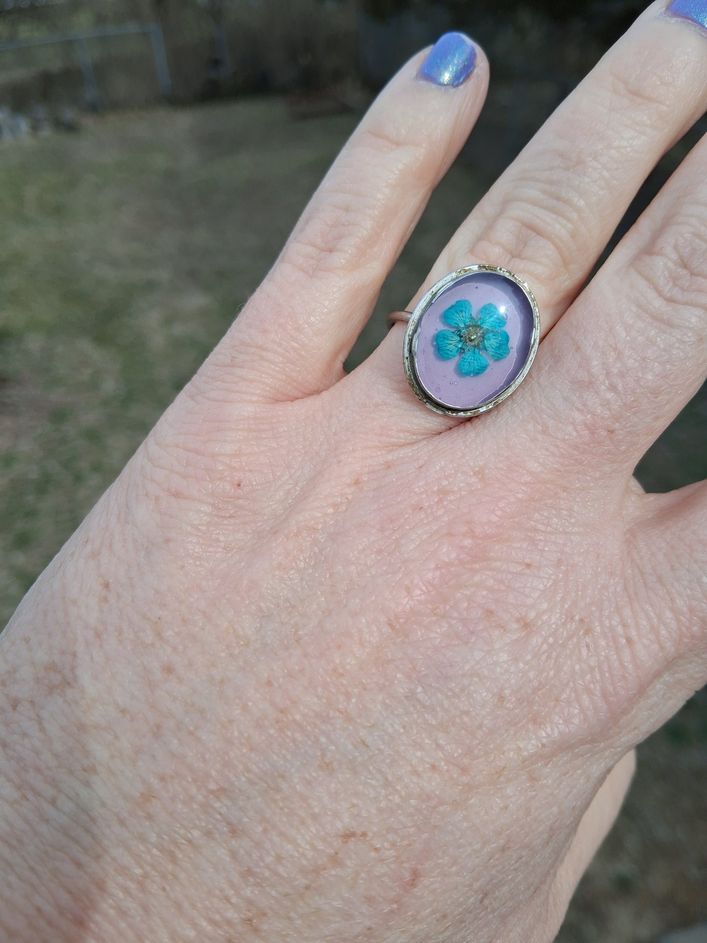 Upcycled Turquoise and Lavender Dream Watch Back Ring