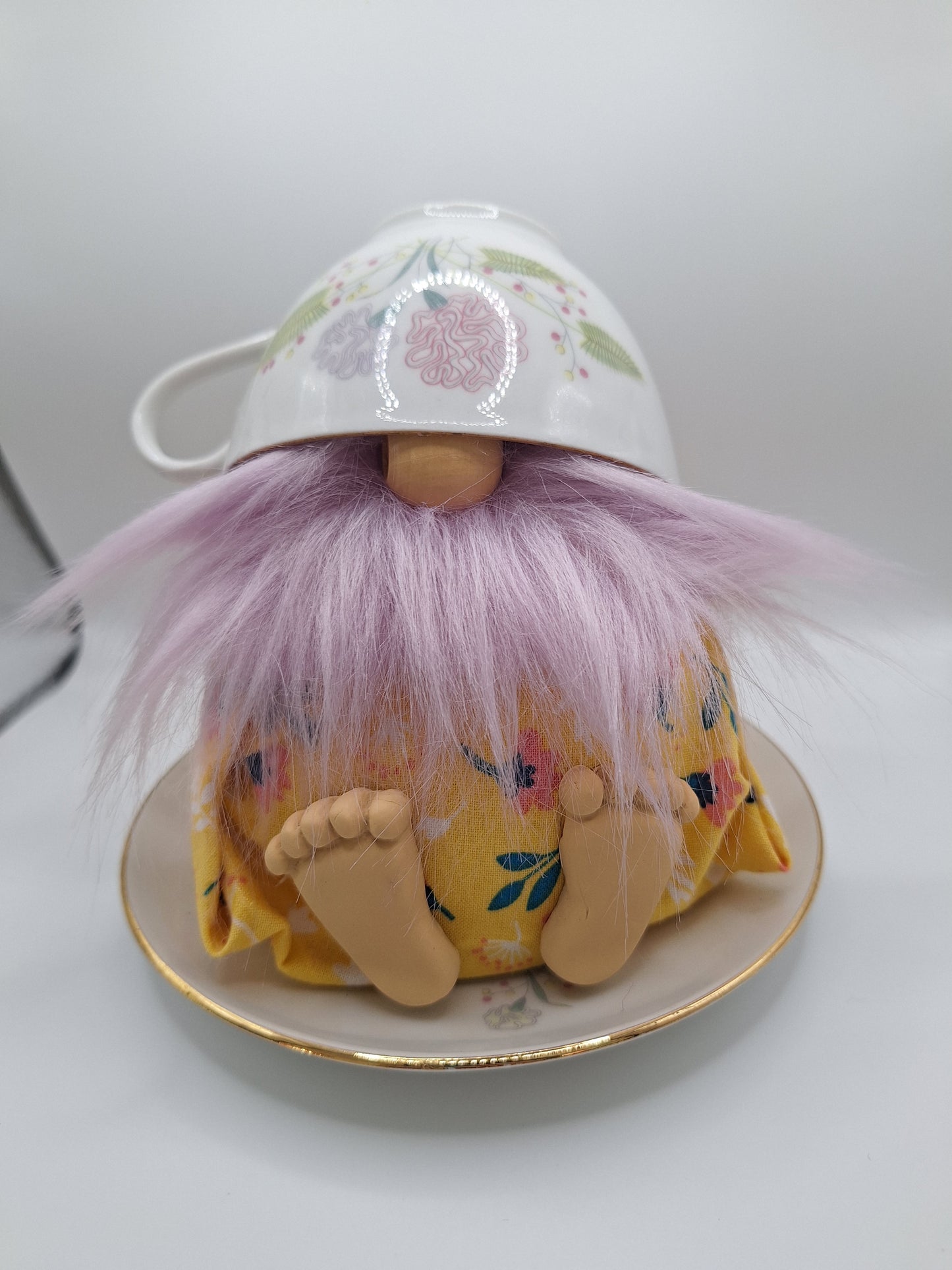 Teacup Gnome with a Lavender Beard