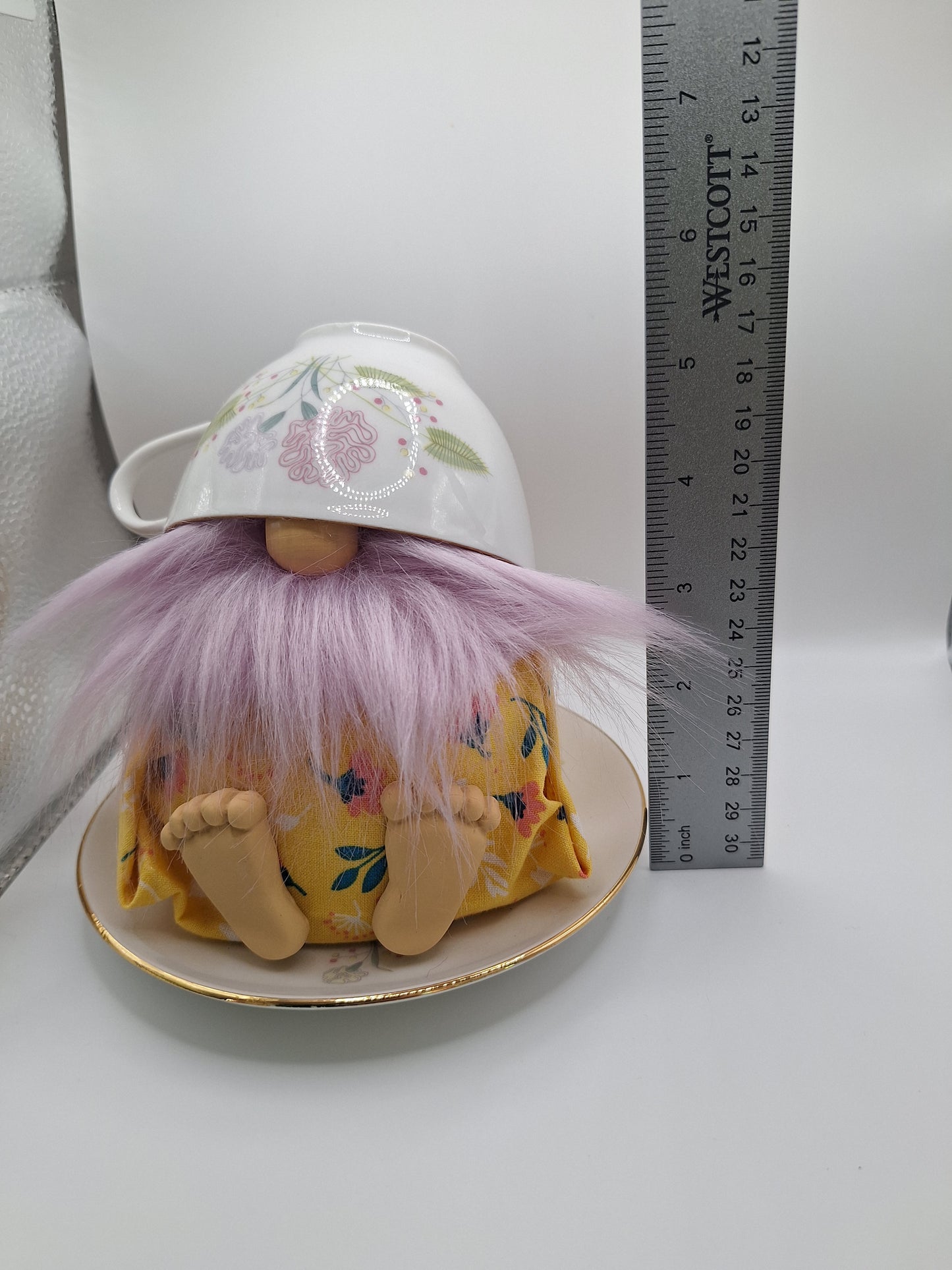 Teacup Gnome with a Lavender Beard