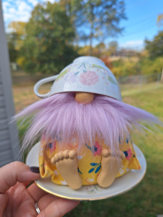 Teacup Gnome with a Lavender Beard