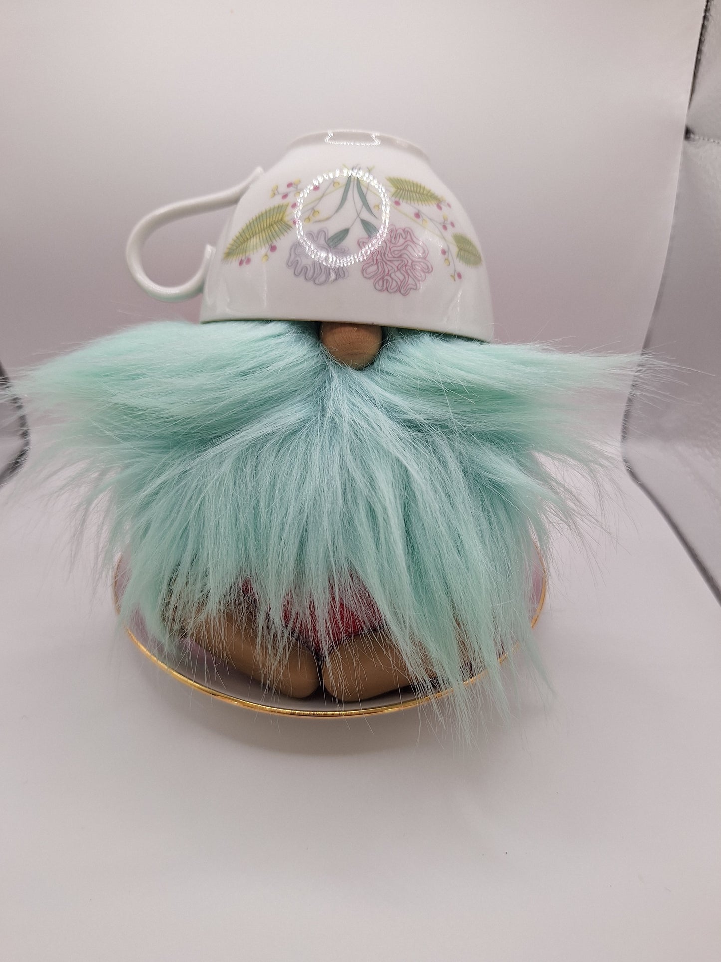 TEACUP GNOME WITH AQUA/TEAL BEARD