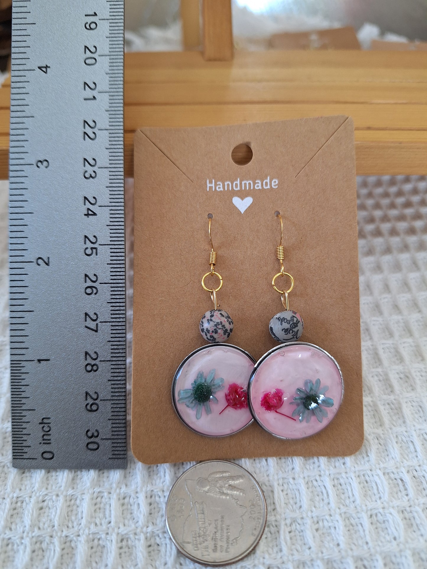 Watch Back Earrings- Pink with Blue and Red Flowers