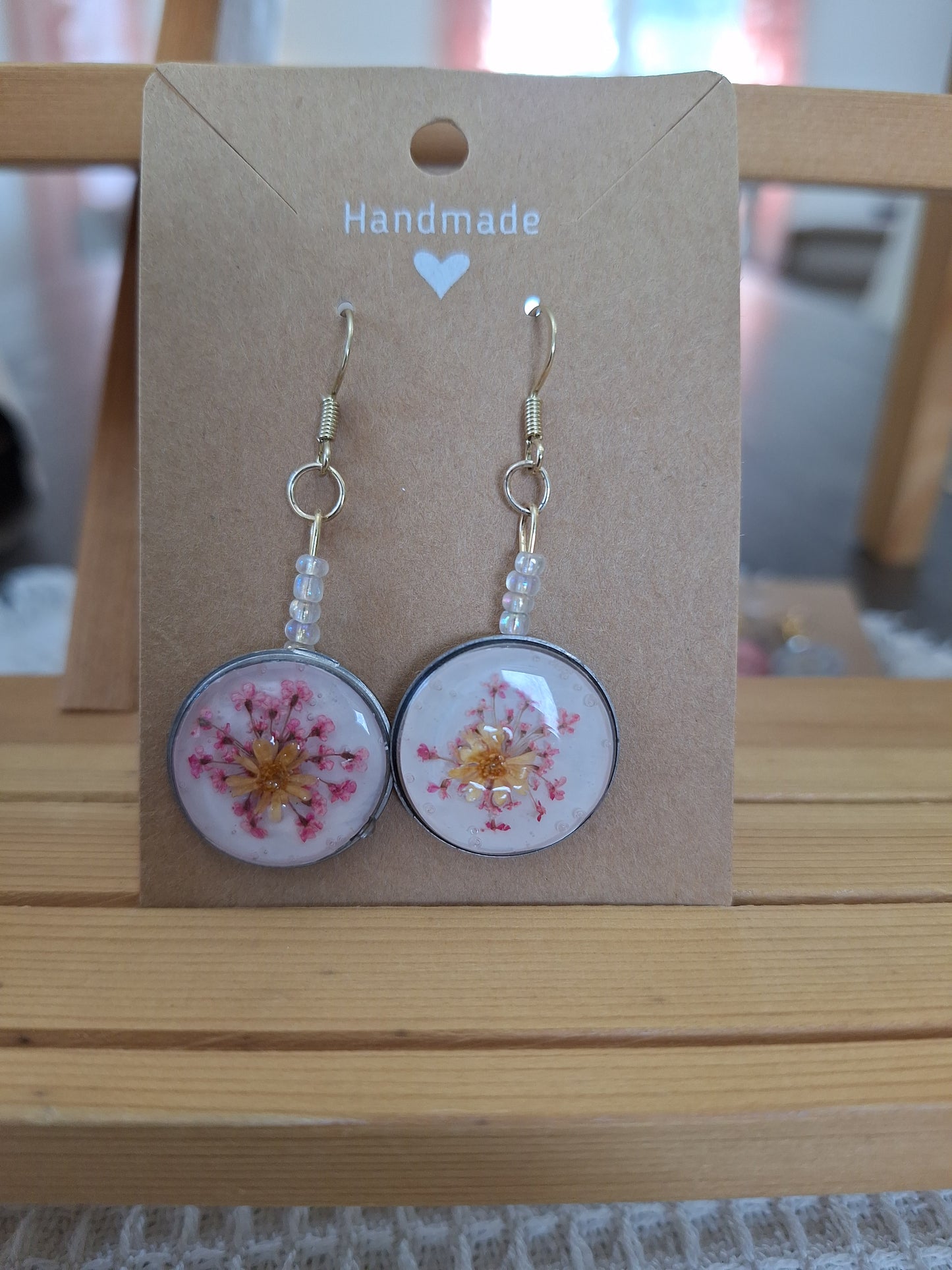 Watch Back Earrings - White with Pink and Yellow Flowers