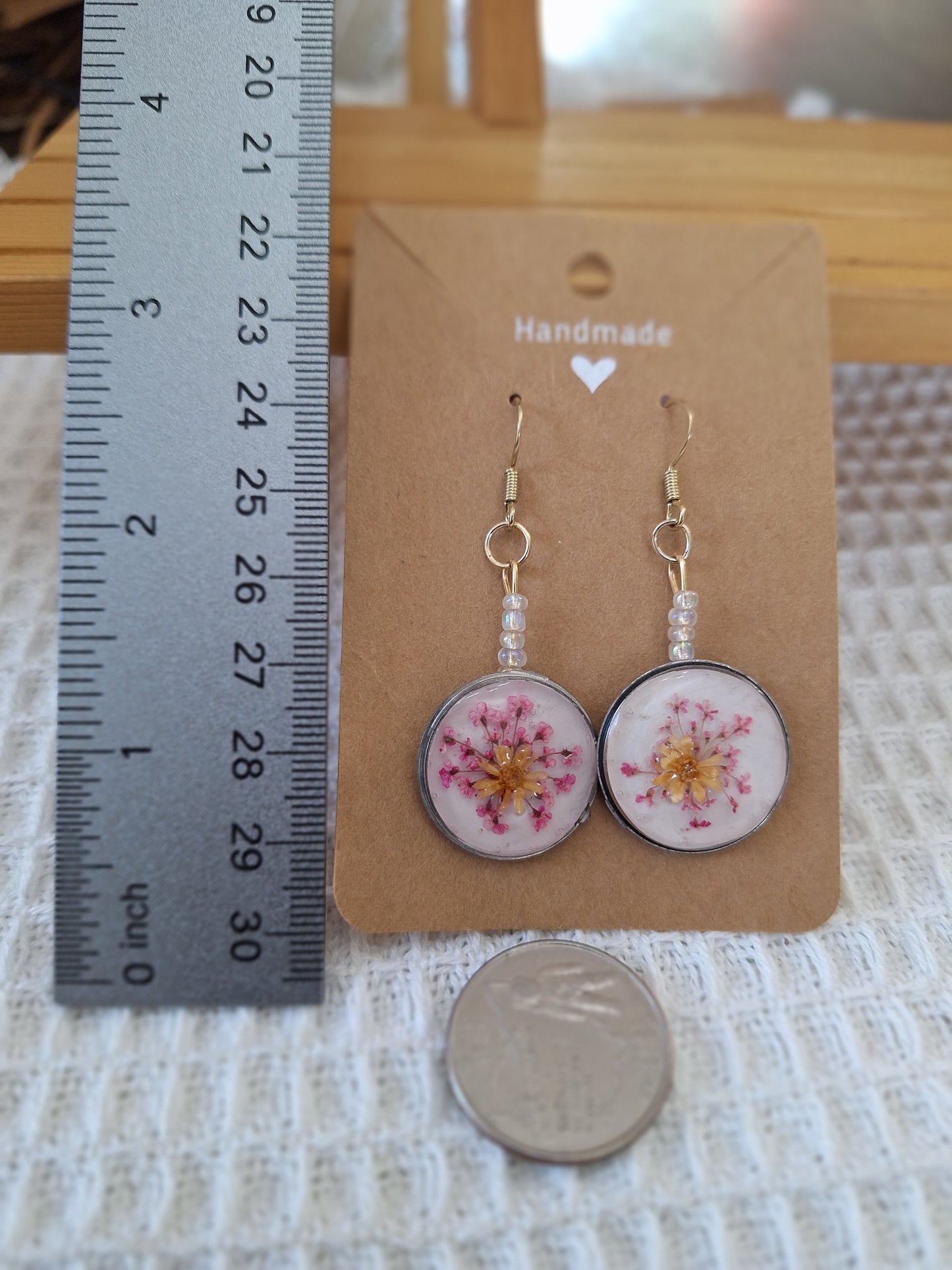 Watch Back Earrings - White with Pink and Yellow Flowers