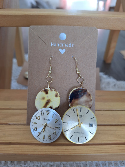 Watch Face Earrings - Gold and Silver