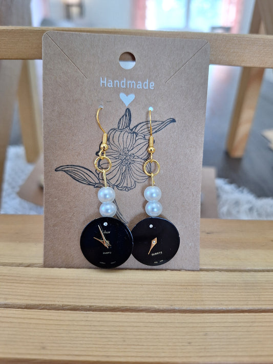 Watch Face Earrings - Black Circular Faces