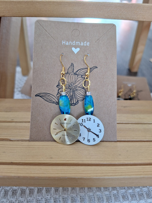 Watch Face Earrings - White and Gold Circular Faces