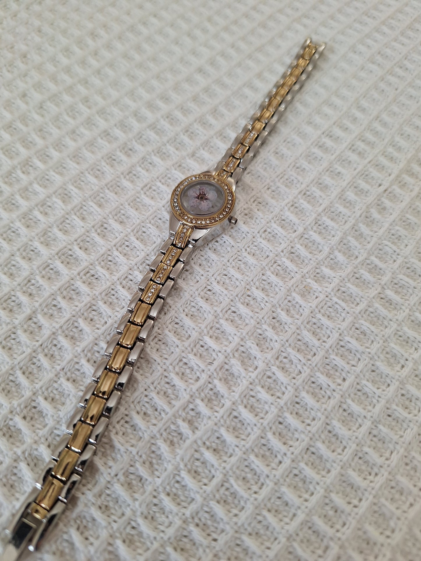 Watch Band Bracelet: Two-Tone Band with a Lavender Flower