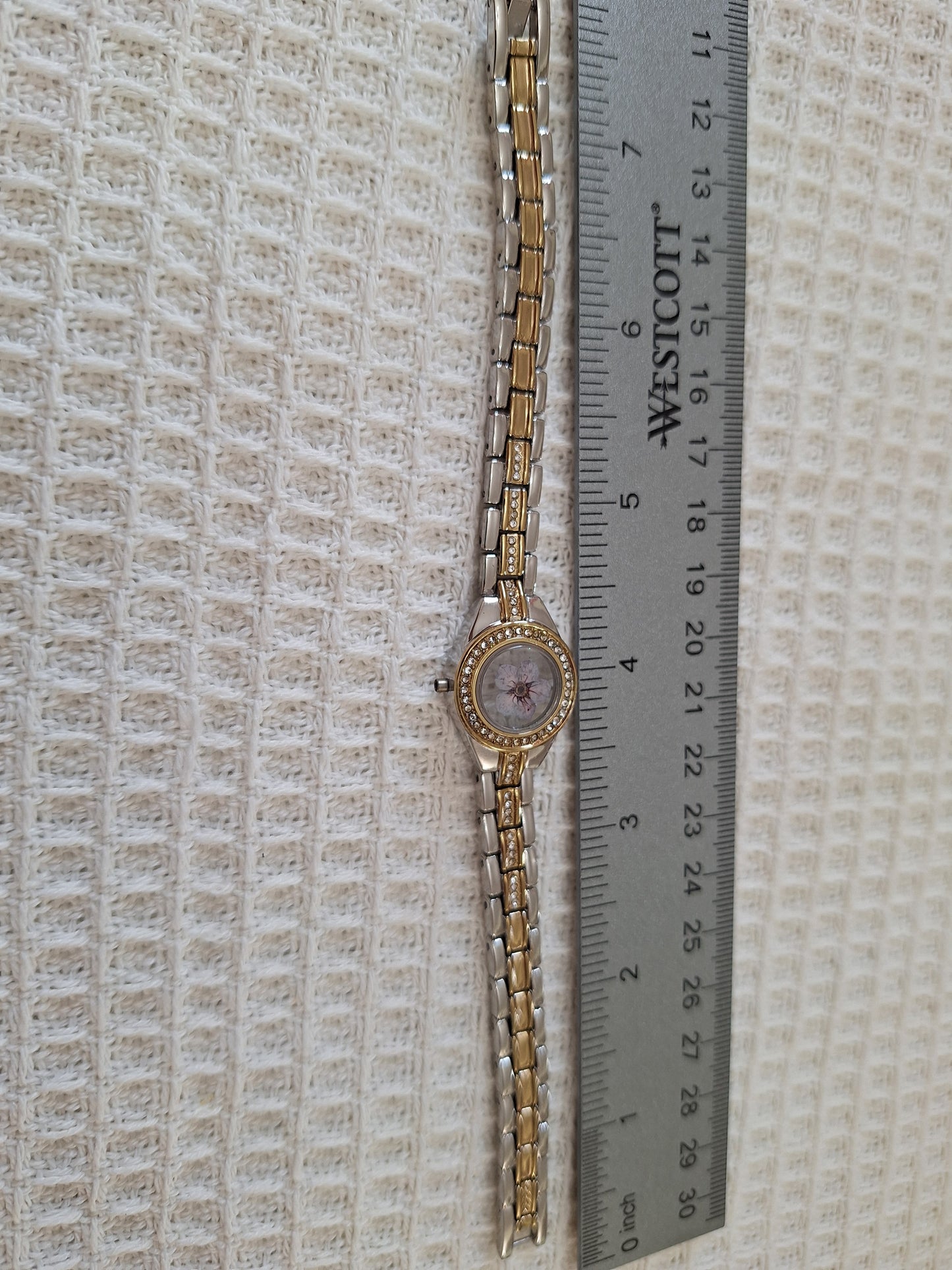 Watch Band Bracelet: Two-Tone Band with a Lavender Flower