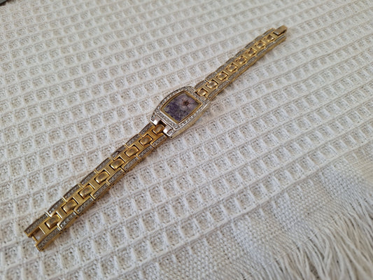 Watch Band Bracelet: Blingy Two-Tone Band with Purple Flowers