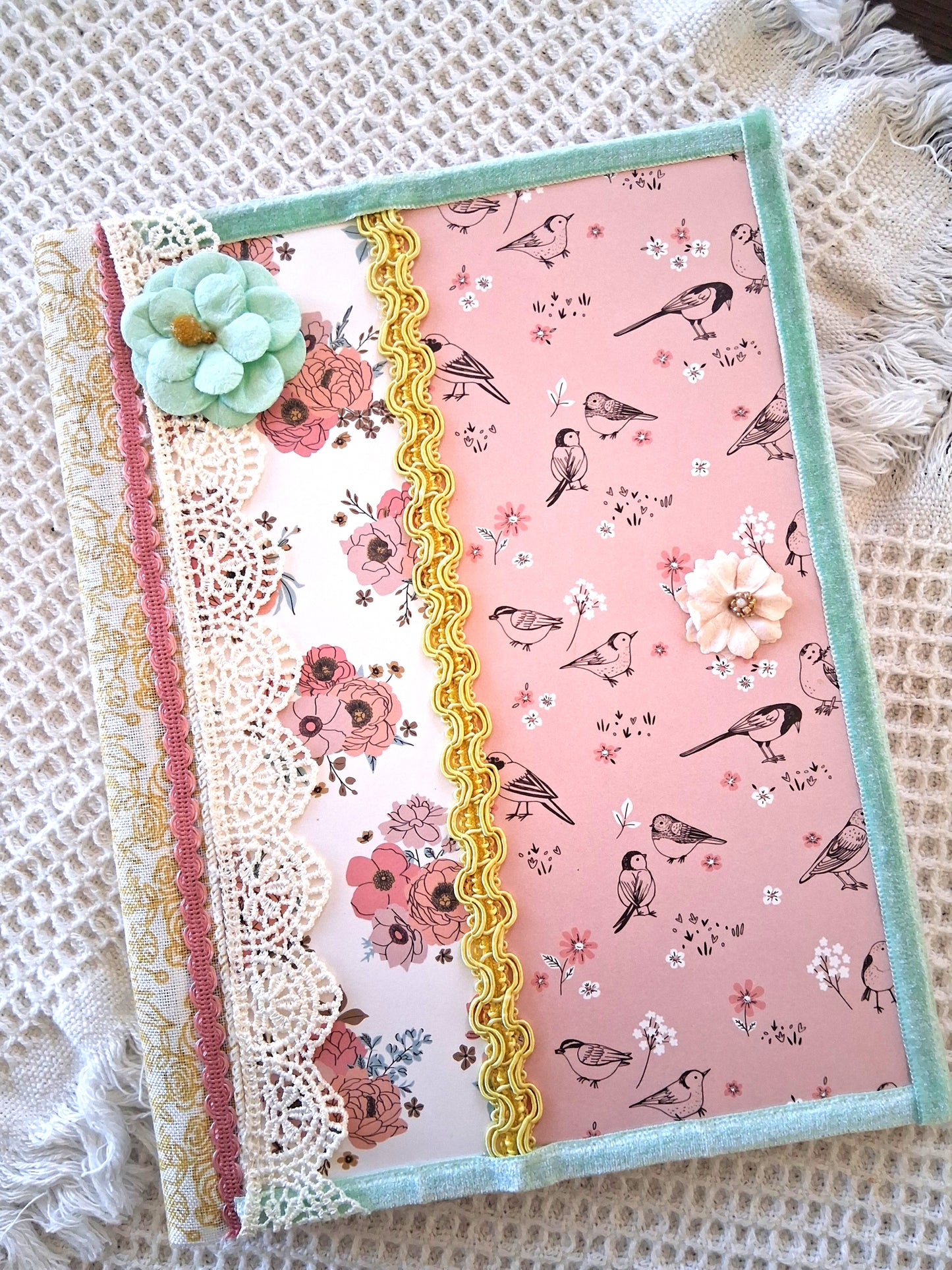 Bird Garden Journal - Handcrafted Mixed Media Notebook
