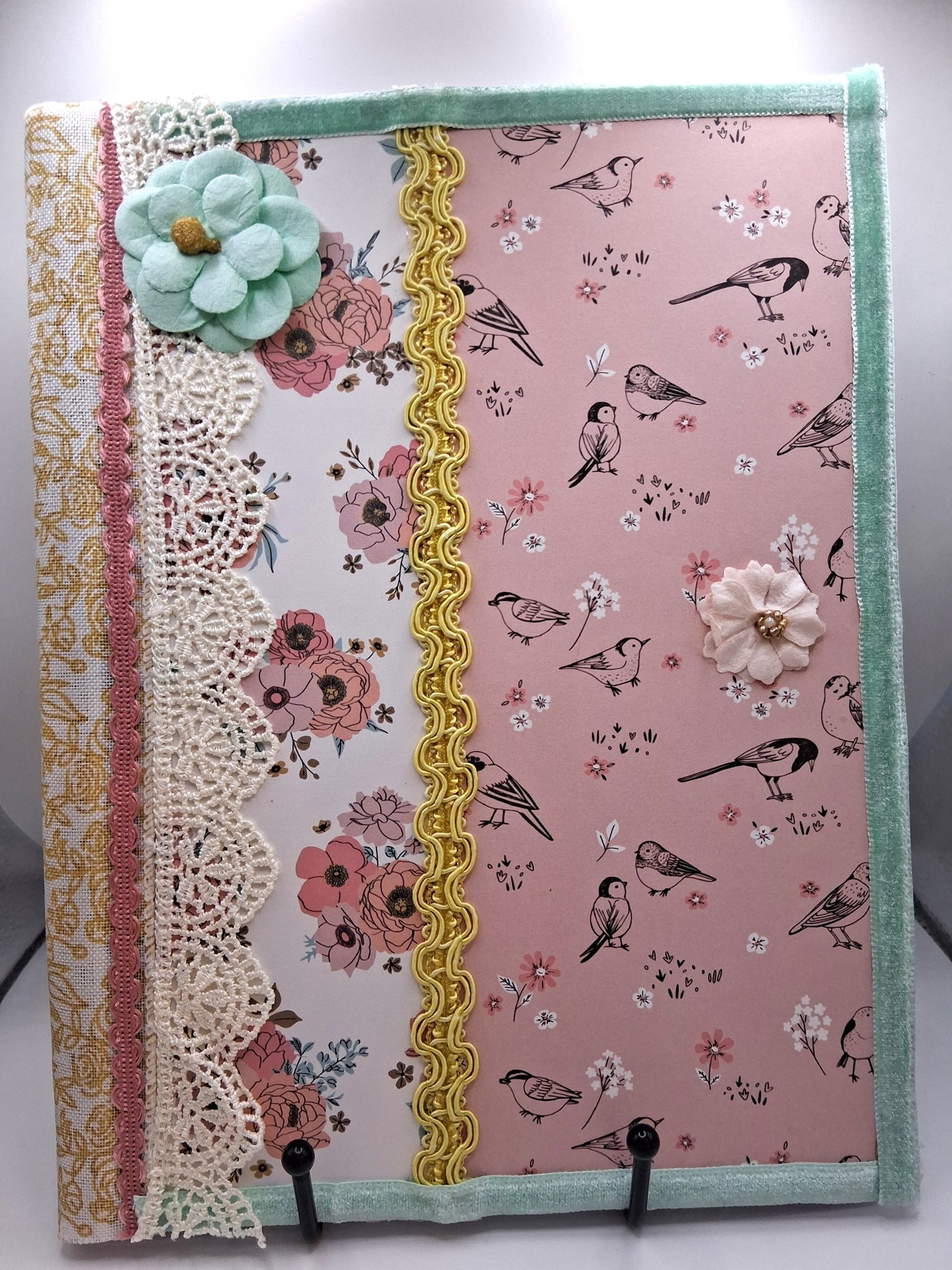 Bird Garden Journal - Handcrafted Mixed Media Notebook
