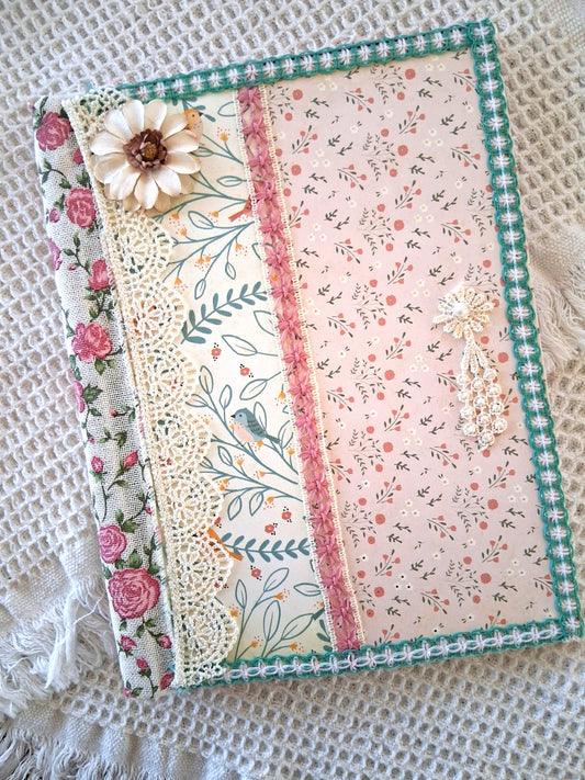 Spring Botanical Journal - Handcrafted Teal & Pink Notebook