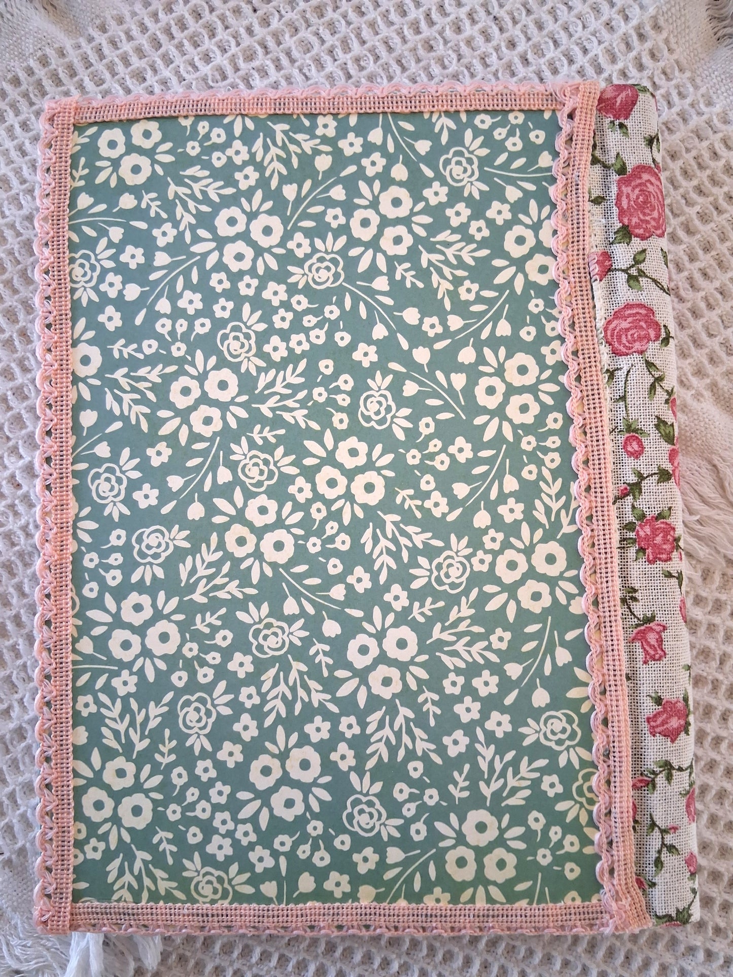Spring Botanical Journal - Handcrafted Teal & Pink Notebook
