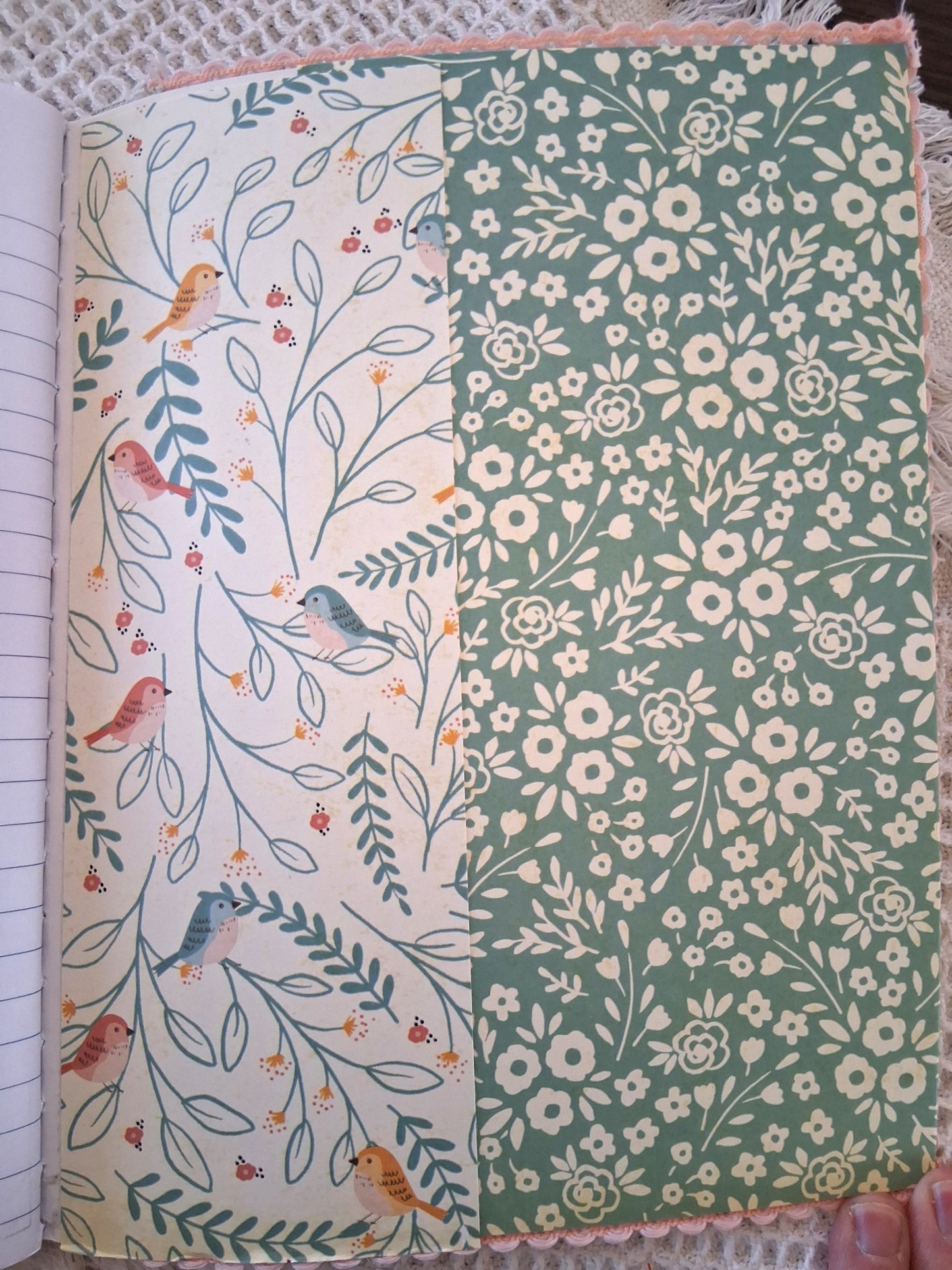 Spring Botanical Journal - Handcrafted Teal & Pink Notebook