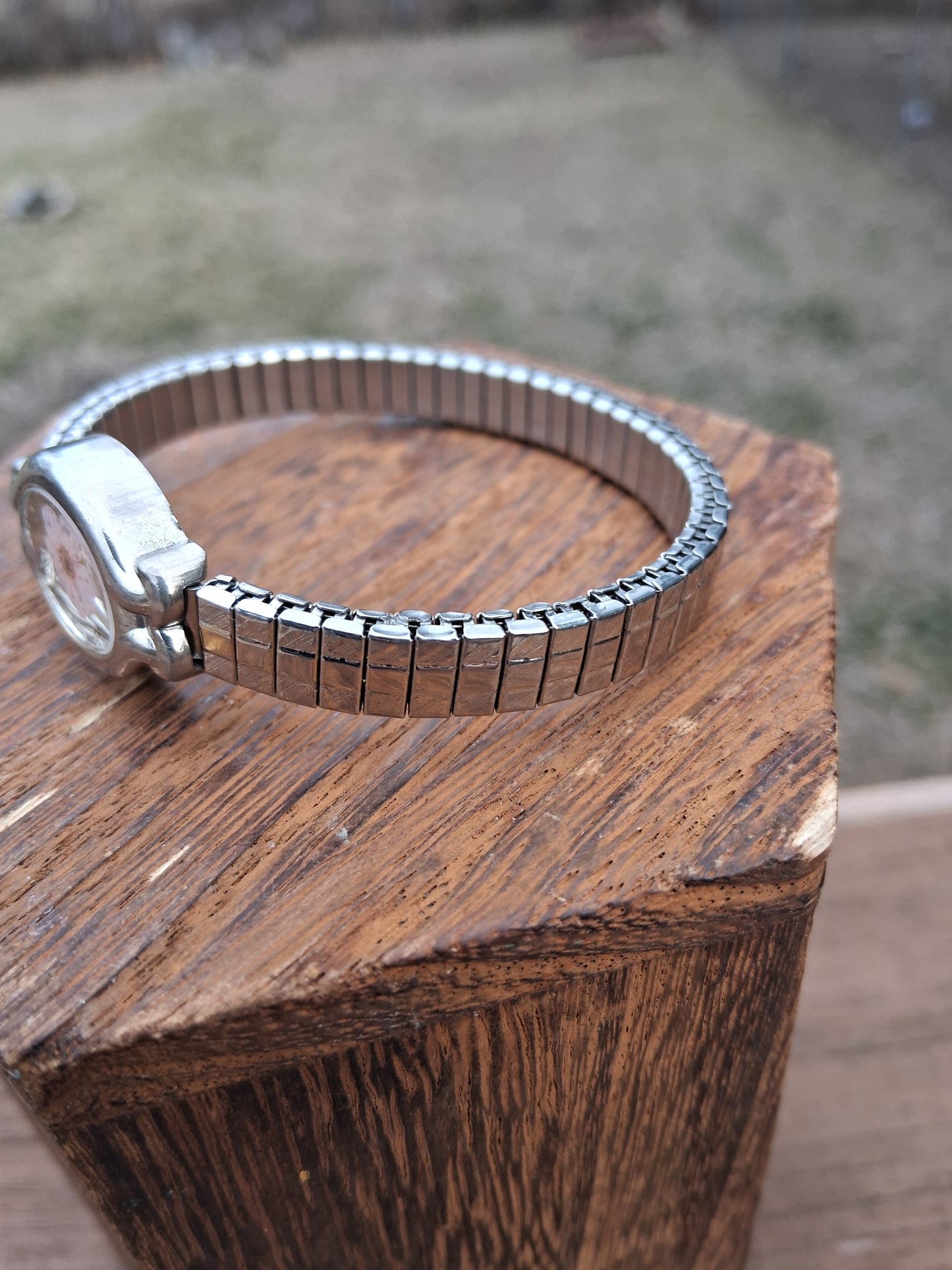 Upcycled Watch Pressed Pink Flower Stretch Bracelet