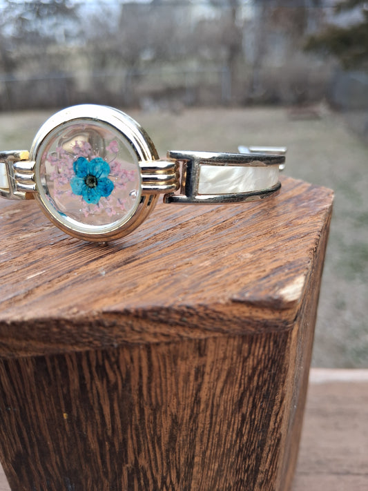 Turquoise & Pink Pressed Flower Watch Bracelet