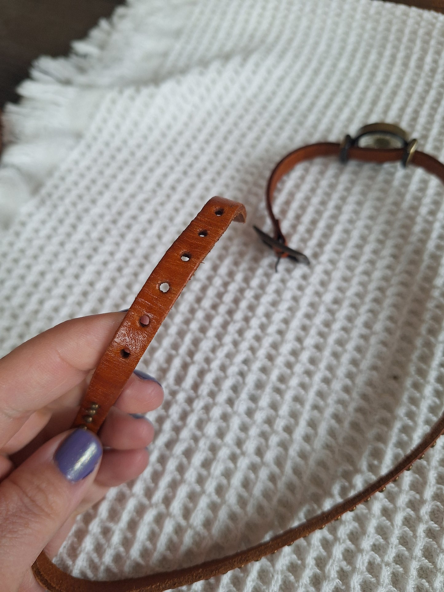 Upcycled Watch Pressed Daisy Studded Leather Wrap Bracelet