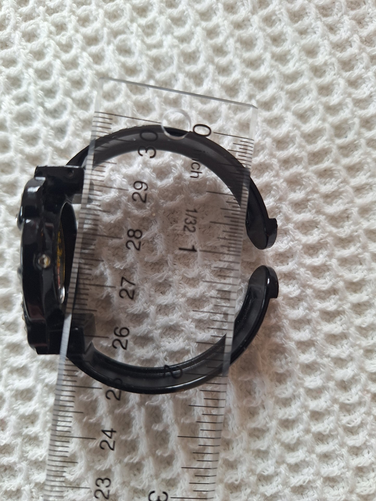 Upcycled Watch Black Rhinestone Pressed Flower Cuff Bracelet