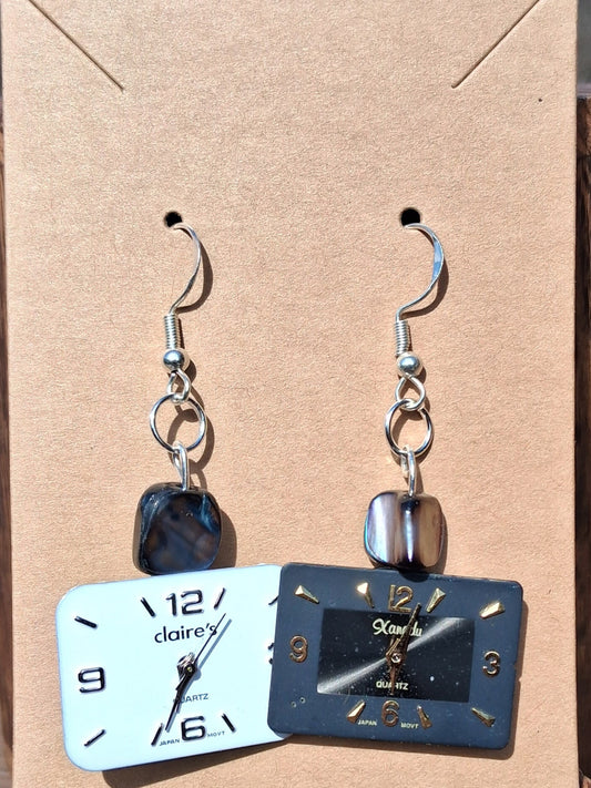 Handmade White & Gray Iridescent Bead Watch Earrings