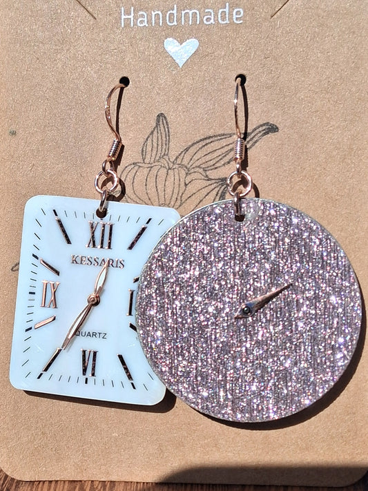 Handmade Glitter & Classic Watch Face Earrings