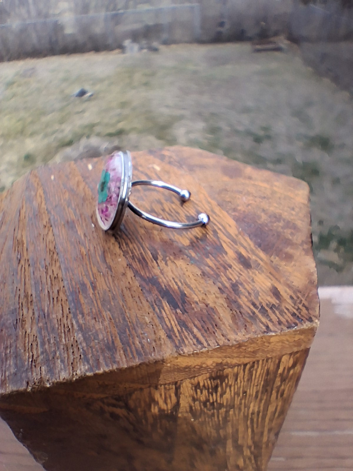 Upcycled Watch Part Adjustable Turquoise Flower Ring