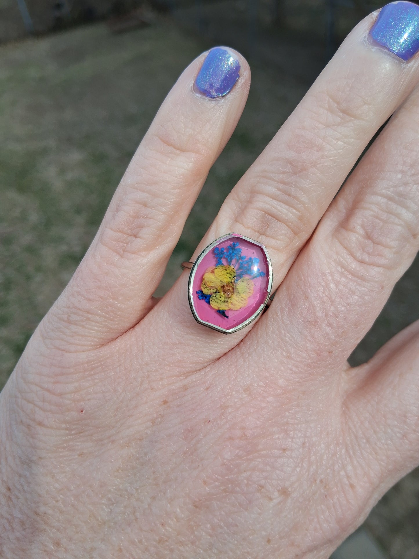 Sunset Bloom Upcycled Watch Part Ring